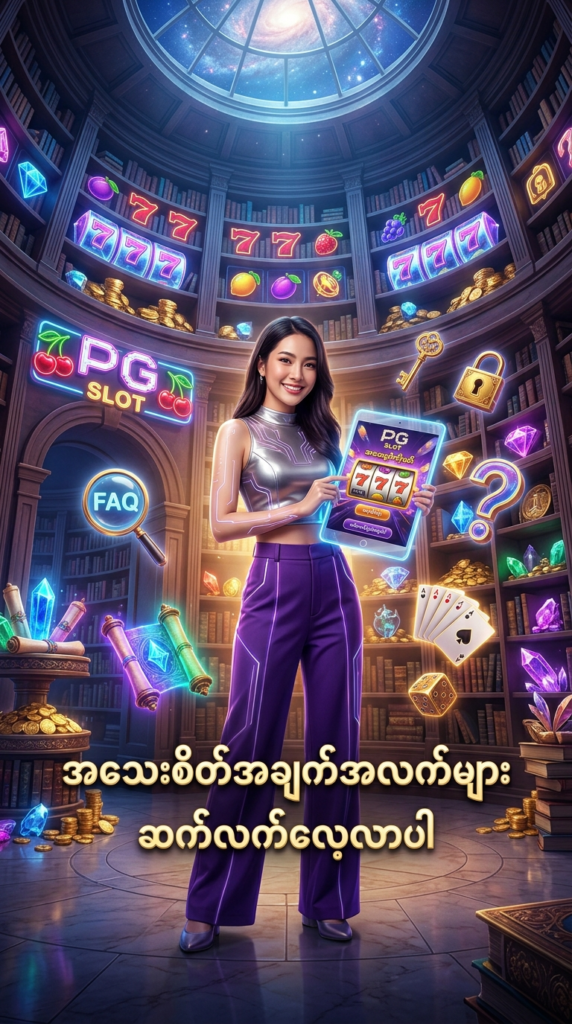 PG Slot အွန်လိုင်းကစားကွင်းရဲ့ အကူအညီနှင့် အသေးစိတ်အချက်အလက်စာမျက်နှာကို ကိုယ်စားပြုတဲ့ ပုံတစ်ပုံဖြစ်ပါတယ်။ ထိုင်းလူမျိုးအမျိုးသမီးတစ်ဦးဟာ နဂါးငွေ့တန်းပုံစံ အမိုးခုံးရှိ၊ စာအုပ်ခန်းမကြီးတစ်ခုထဲမှာ ရပ်နေပြီး သူမရဲ့လက်ထဲတွင် PG Slot ဝက်ဘ်ဆိုက်ကို ပြသနေသော တက်ဘလက်တစ်ခုကို ကိုင်ထားသည်။ ပတ်ဝန်းကျင်တွင် ကြီးမားသော မေးခွန်းသင်္ကေတများ၊ ရွှေ့လျားနေသောအတွင်းအချက်အလက်များ၊ စိန်ခေါ်မှုများနှင့် ကြွေစေ့များ ဝိုင်းရံထားသည်။ ဤပုံသည် ကစားသမားများအား လမ်းညွှန်ချက်များ၊ ကျွန်ုပ်တို့အကြောင်းနှင့် အခြားအရေးကြီးသောအချက်အလက်များကို ရှာဖွေလေ့လာရန် ဖိတ်ခေါ်သည့် စွဲမက်ဖွယ်ရာ မြင်ကွင်းတစ်ခုဖြစ်ပြီး ရောင်စုံအလင်းရောင်များ၊ နက်ရှိုင်းသောအရောင်များနှင့် စိတ်လှုပ်ရှားစရာကောင်းသော ဒီဇိုင်းများဖြင့် ဖန်တီးထားသည်။

