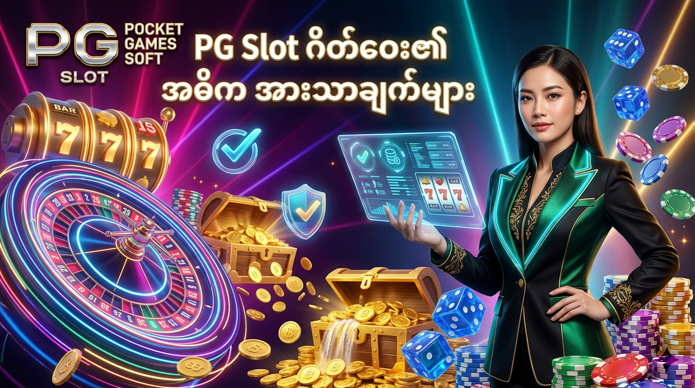ဒီပုံမှာ PG Slot အွန်လိုင်းဂိတ်ဝေး၏ အဓိကအားသာချက်များဖြစ်သည့် ရှုပ်ထွေးမှုမရှိဘဲ သတင်းအချက်အလက် ပြည့်စုံစွာဖြင့် ဆုံးဖြတ်ချက်ချနိုင်ပုံကို မီးရောင်စုံ ခေတ်မီဆန်းသစ်သော ကာစီနို နောက်ခံ၊ နီယွန် ရူးလက်ဘီး၊ စလော့စက်ရုပ်များ၊ ထိုင်းဘတ် ရွှေဒင်္ဂါးပြားများ၊ ဒစ်ဂျစ်တယ် အားသာချက် သင်္ကေတများနှင့် လှပသော ဗီယက်နမ် အမျိုးသမီး မော်ဒယ်တစ်ဦး နှင့်အတူ အသေးစိတ် ပုံဖော်ထားပြီး မြန်မာ ကစားသမားများ စိတ်ချယုံကြည်စွာ လေ့လာနိုင်ရန် ဖန်တီးထားသည့် ကြော်ငြာဓာတ်ပုံ ဖြစ်ပါသည်။

