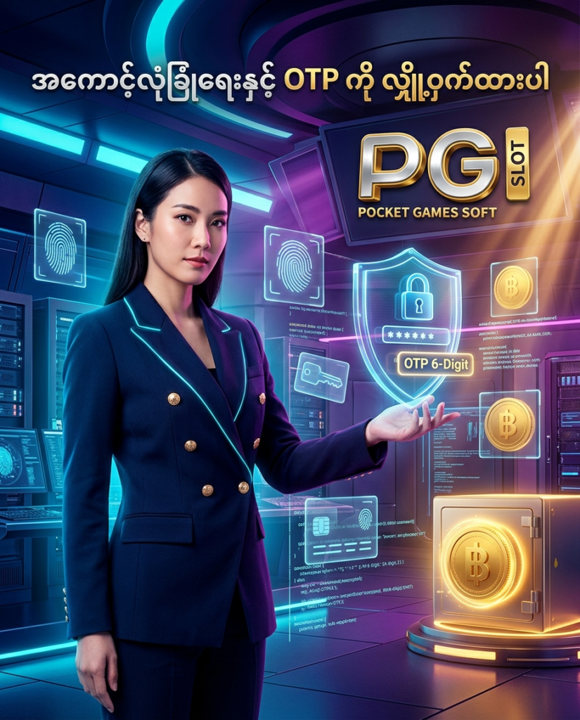ဒီပုံမှာ PG Slot ဝဘ်ဆိုက်၏ စကားဝှက်၊ OTP နှင့် ငွေကြေးဆိုင်ရာ ကိုယ်ရေးအချက်အလက်များကို အခြားသူများနှင့် မမျှဝေဘဲ လုံခြုံစွာ ထိန်းသိမ်းနိုင်ပုံကို ဒစ်ဂျစ်တယ် လုံခြုံရေး သော့ခတ်စနစ်များ၊ biometric စကန်ဖတ်စက်များ၊ ထိုင်းဘတ် ရွှေဒင်္ဂါး လုံခြုံရေး စနစ်များနှင့်အတူ လှပသော ဂျပန် အမျိုးသမီး မော်ဒယ်တစ်ဦး က ပုံဖော်ပေးထားပြီး မြန်မာ ကစားသမားများ စိတ်ချယုံကြည်စွာ အကောင့်လုံခြုံရေး ထိန်းသိမ်းနိုင်ရန် ဖန်တီးထားသည့် ကြော်ငြာဓာတ်ပုံ ဖြစ်ပါသည်။

