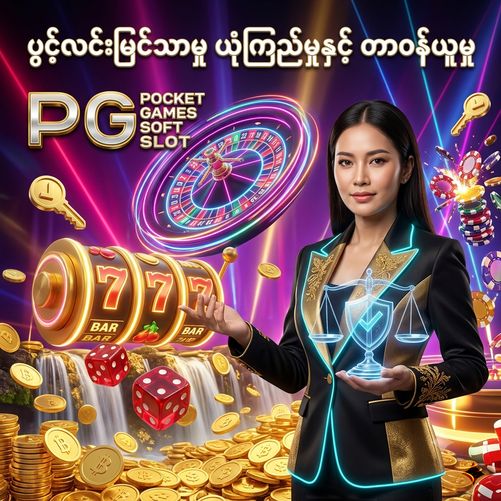 ဒီပုံမှာ PG Slot ပလက်ဖောင်း၏ ပွင့်လင်းမြင်သာမှု၊ ယုံကြည်စိတ်ချရမှုနှင့် တာဝန်ယူမှုရှိသော ဝန်ဆောင်မှု စနစ်များကို မီးရောင်စုံ ခေတ်မီဆန်းသစ်သော ကာစီနို နောက်ခံ၊ နီယွန် ရူးလက်ဘီး၊ စလော့စက်ရုပ်များ၊ ဒစ်ဂျစ်တယ် တာဝန်ယူမှုဆိုင်ရာ သင်္ကေတများ၊ ထိုင်းဘတ် ရွှေဒင်္ဂါးပြားများနှင့် လှပသော လာအို အမျိုးသမီး မော်ဒယ်တစ်ဦး နှင့်အတူ အသေးစိတ် ပုံဖော်ထားပြီး မြန်မာ ကစားသမားများ စိတ်ချယုံကြည်စွာ လေ့လာ သုံးစွဲနိုင်ရန် ဖန်တီးထားသည့် ကြော်ငြာဓာတ်ပုံ ဖြစ်ပါသည်။


