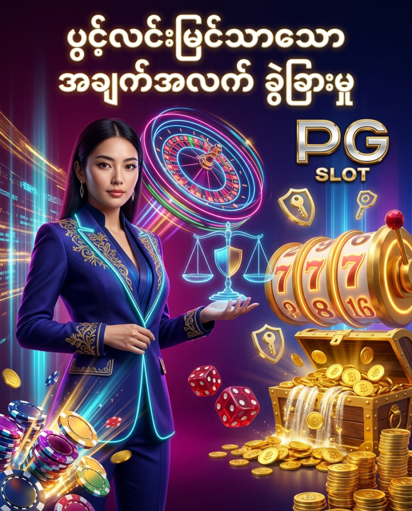 ဒီပုံမှာ PG Slot အွန်လိုင်းဂိတ်ဝေး၏ အခန်းကဏ္ဍနှင့် ပြင်ပပါတနာ၏ အခန်းကဏ္ဍများကို ရှင်းလင်းပွင့်လင်းစွာ ခွဲခြားဖော်ပြထားပြီး မှားယွင်းနားလည်မှုမရှိစေရန် မီးရောင်စုံ ခေတ်မီဆန်းသစ်သော ကာစီနို နောက်ခံ၊ နီယွန် ရူးလက်ဘီး၊ စလော့စက်ရုပ်များ၊ ဒစ်ဂျစ်တယ် ခွဲခြားမှု သင်္ကေတများ၊ ထိုင်းဘတ် ရွှေဒင်္ဂါးပြားများနှင့် လှပသော ဂျပန် အမျိုးသမီး မော်ဒယ်တစ်ဦး နှင့်အတူ အသေးစိတ် ပုံဖော်ထားပြီး မြန်မာ ကစားသမားများ စိတ်ချယုံကြည်စွာ လေ့လာနိုင်ရန် ဖန်တီးထားသည့် ကြော်ငြာဓာတ်ပုံ ဖြစ်ပါသည်။


