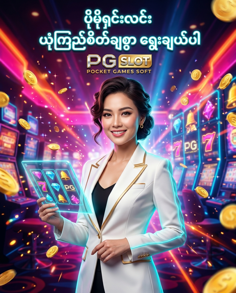 ဒီပုံမှာ PG Slot အွန်လိုင်းကာစီနို ဂိမ်းများကို စိတ်ချယုံကြည်စွာနှင့် ပိုမိုရှင်းလင်းစွာ ရွေးချယ်ဆော့ကစားနိုင်ရန် မိတ်ဆက်ပေးနေသည့် အလှပဆုံး ဗီယက်နမ် အမျိုးသမီး မော်ဒယ်တစ်ဦးကို တောက်ပသော နီယွန်မီးရောင်များ၊ ဖလောတင့် ရွှေဒင်္ဂါးပြားများ၊ ခေတ်မီဆန်းသစ်သော ကာစီနို နောက်ခံဒီဇိုင်းနှင့်အတူ တွေ့မြင်ရမည်ဖြစ်ပြီး ကစားသမားများအတွက် ယုံကြည်စိတ်ချရသော စလော့ဂိမ်း အတွေ့အကြုံနှင့် အကောင်းဆုံး ဝန်ဆောင်မှုများကို ရှင်းလင်းစွာ ရွေးချယ်နိုင်စေရန် စနစ်တကျ ဖန်တီးထားသော ကြော်ငြာဓာတ်ပုံ ဖြစ်ပါသည်။
