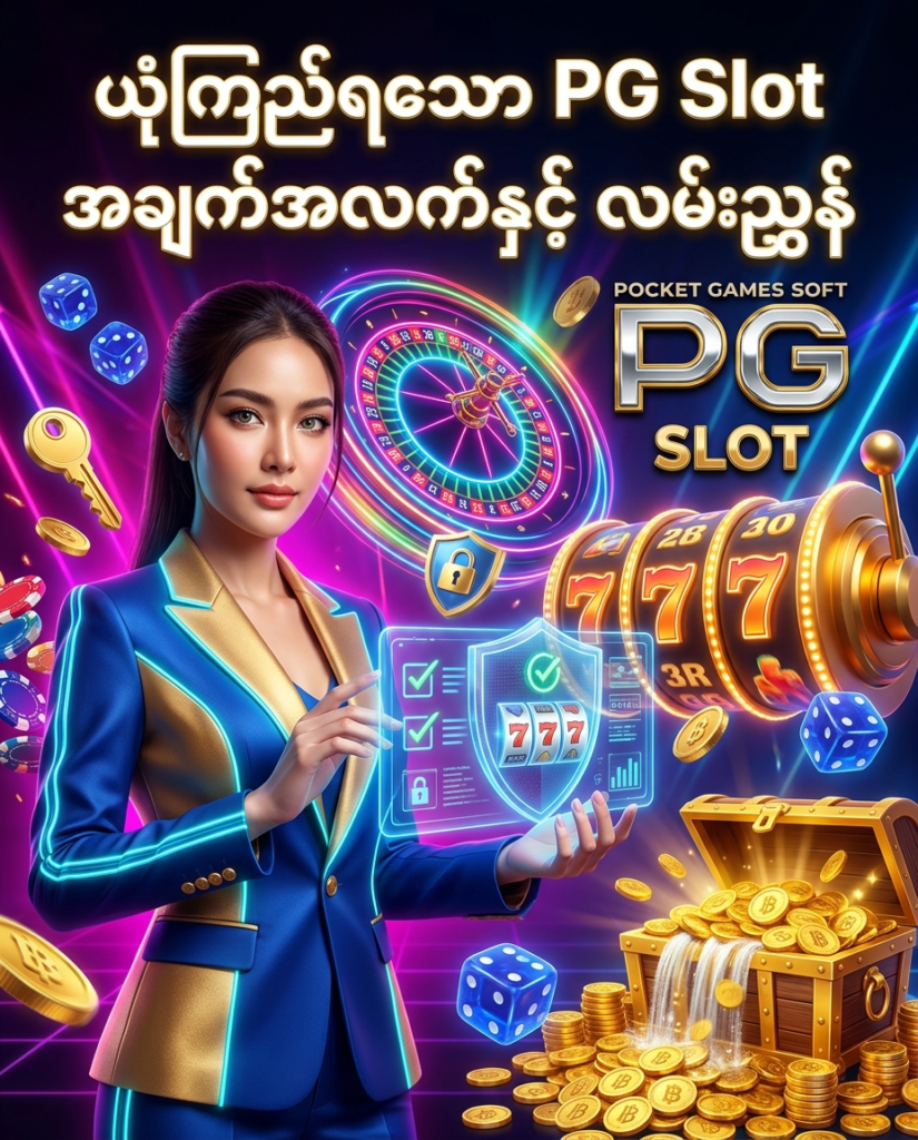 ဒီပုံမှာ ထိုင်းနိုင်ငံရောက် မြန်မာများအတွက် မရှင်းလင်းသော လင့်ခ်များနှင့် ကြော်ငြာများကြားမှ ယုံကြည်ရသော PG Slot အချက်အလက်များနှင့် မှန်ကန်သည့် ဝင်ရောက်လမ်းကြောင်းများကို မီးရောင်စုံ ခေတ်မီဆန်းသစ်သော ကာစီနို နောက်ခံ၊ နီယွန် ရူးလက်ဘီး၊ စလော့စက်ရုပ်များ၊ ဒစ်ဂျစ်တယ် အတည်ပြုချက် သော့ခတ်သင်္ကေတများ၊ ထိုင်းဘတ် ရွှေဒင်္ဂါးပြားများနှင့် လှပသော ထိုင်း အမျိုးသမီး မော်ဒယ်တစ်ဦး နှင့်အတူ အသေးစိတ် ပုံဖော်ထားပြီး မြန်မာ ကစားသမားများ စိတ်ချယုံကြည်စွာ လေ့လာနိုင်ရန် ဖန်တီးထားသည့် ကြော်ငြာဓာတ်ပုံ ဖြစ်ပါသည်။

